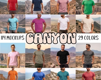 Canyon | Bella Canvas 3001 Mockup Bundle | Male Model Mockup Bundle | BC 3001 Male T Shirt Mockup | Outdoor Nature Desert Mock Up