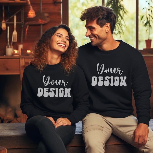 Couple Sweatshirt Mockup Black Matching Shirt Mockup Family Mockup Gildan 18000 Mockup Group Mockup Gildan Crewneck Mockup Stock