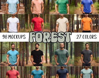 Forest | Bella Canvas 3001 Mockup Bundle | Male Model Mockup Bundle | BC 3001 Male T Shirt Mockup | Outdoor Nature Woods Mock Up