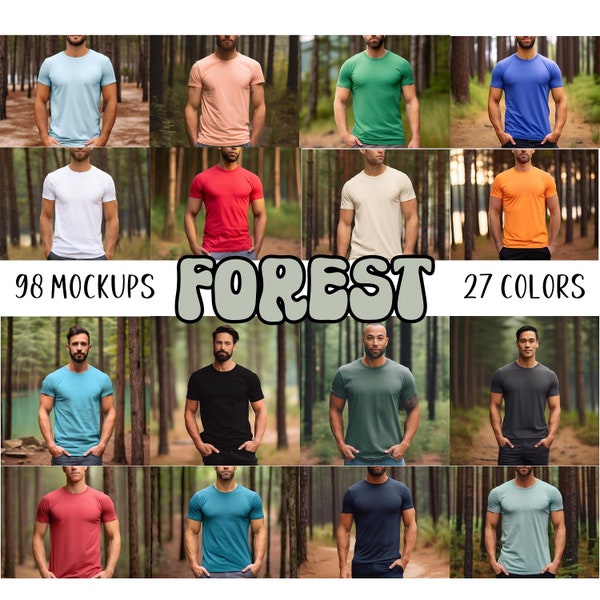 Forest | Bella Canvas 3001 Mockup Bundle | Male Model Mockup Bundle | BC 3001 Male T Shirt Mockup | Outdoor Nature Woods Mock Up