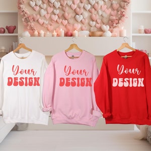 Gildan 18000 Valentine&#39;s Day Group Mockup | Gildan 18000 Mockup | Valentines Sweatshirt Mockup | Red Mockup | Family Mockup | Matching Shirt