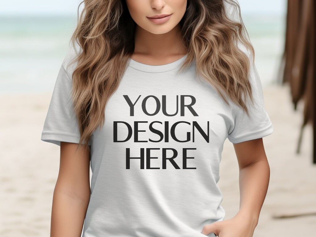 Ash Bella Canvas 3001 Mockup| BC 3001 Ash T Shirt Mockup | Ash Mockup | Light Grey Tshirt Mock Up | Beach Model Mockup | Outdoor Mock Up
