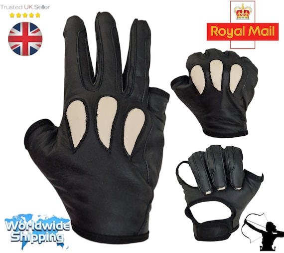 Outanaya Lot de 2 gants de tir à l'arc en cuir Noir