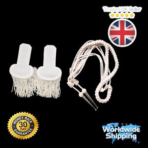 "Armee Schultertasche ""Navy"" mit weisser Aiguillette/Arme Aiguillette weiss Wire Cord Cord und weisses Schulterklappen-Paar."