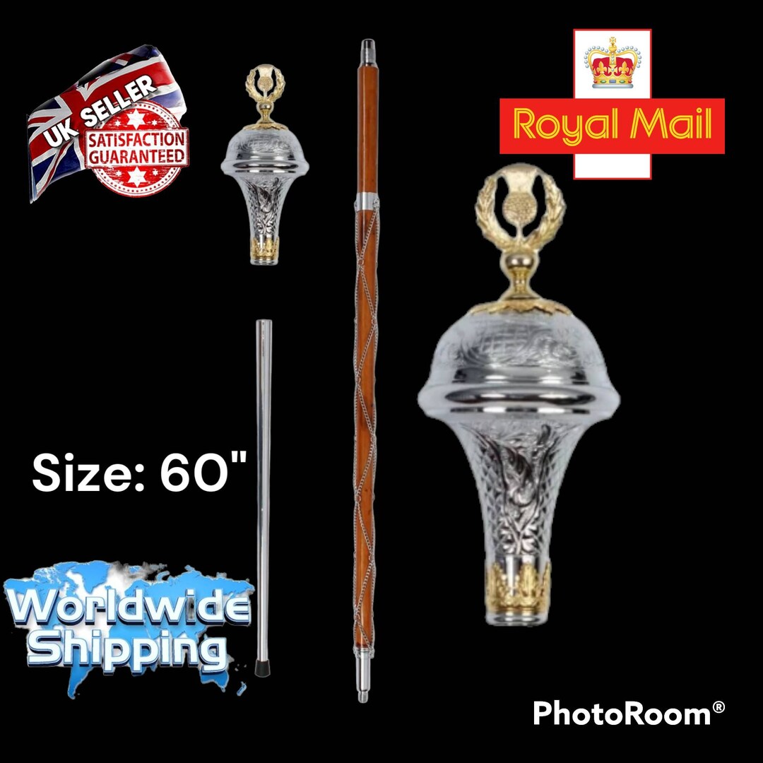 Drum Major Mace Embossed Head Gold Chrome Thistle Flower 3 Etsy