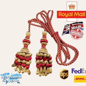 French Tassel Gold & Blue Shiny Tassels pair with shiney rope Passementerie Tassels Curtain For Uniform' church Vestments ' Decoration.