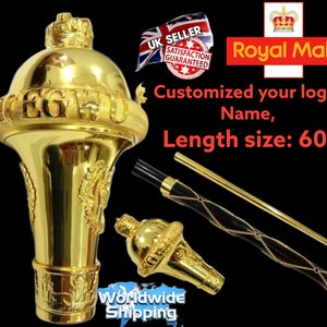 Custom Made Drum Major Mace Gold & Silver plated Mace With Crown lion Size 60&quot; length.