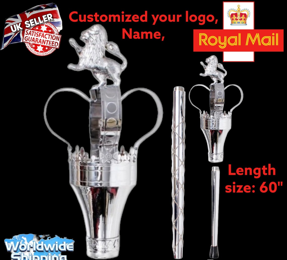 Mini Mace or Stave Embossed Ball Head Lion & Crown Gold Chrome Gold Chain main image 0