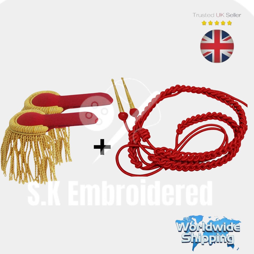 Usaf Red Rope Aiguillette Red Silk With Red Epaulettes Pair Army Aiguillette Shine ...