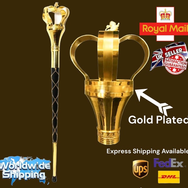 Big Crown Mace Gold Plated Black Shaft 3 Parts 60 Inches