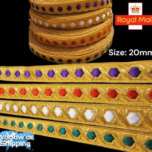 Mylar Braid Trim Gold With Diamond Shape Colour &#39;&#39;Size &#39;&#39;20mm&quot; For Army Uniform&#39; Church Vestment&#39; Fancy Costume..