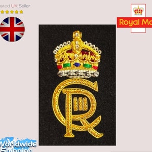 King Charles&#39;s new royal patch design with Blazer Badge Hand Embroidered Bullion Wire ClllR Badges British.
