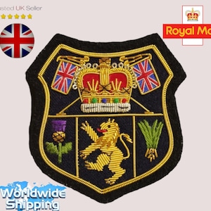 Handmade Embroidered Blazer Black background  "England Flags" with Lion Bullion Embroidery Badge.