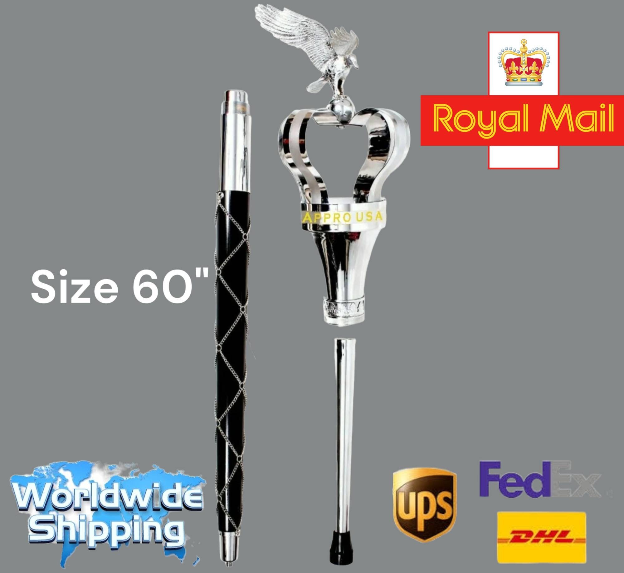 Big Crown Mace Gold Plated Black Shaft 3 Parts 60 Inches