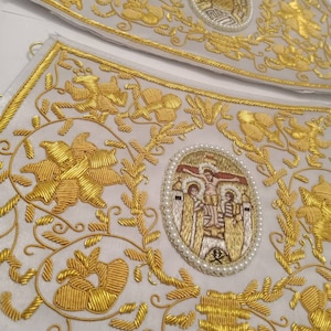 Handmade Embroidered cuffs with icons for priest vestments HandEmbroidery work.