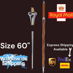 Drum Major Mace Flat Head Gold plated Lion And Crown 3 Parts 60&quot;