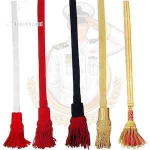 May include: Five decorative cords with tassels in various colors: white, red, black, gold, and gold with red accents. Each cord features a different design and tassel style, suitable for ceremonial or decorative purposes.