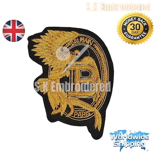 Parche para Blazer Bordado en Oro Hecho a Mano "Tamaño de Bolsillo 10,5×8 CM" Blazer con dos Bordados Sombreados.