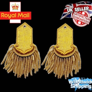 Gold Bullion Shoulder Epaulette Hand Embroidered Gold Bullion Wire shoulder set in pair.