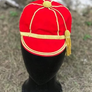 Roter Samt Hut Mit Glanz Bullion Quaste für Benutzerdefinierte Kleider, Partygeschenk oder Uniformen.