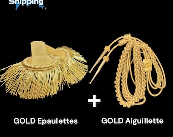 Gold Aiguillette  With Gold Epaulettes Pair for customized dresses, Customs dress Gold set Shine Cord.