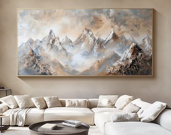 Large Wall Art Large Mountain Scenery Painting on Canvas Original Textured Wall Art Modern Abstract Mountain Wall Art Living Room Wall Art