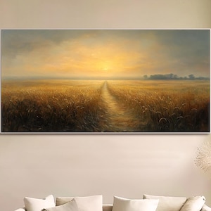 Original Landscape Oil Painting Golden Wall Art Living Wheat Field Canvas Painting Bedroom Wall Art Abstract Texture Wall Art Landscape Art