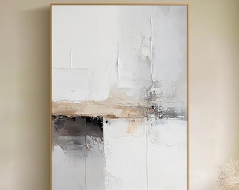 Abstract Oil Painting Neutral Textured Wall Art Beige White Wall Art Modern Minimalist Wall Art  Vertical Wall Art Handmade Canvas Wall Art
