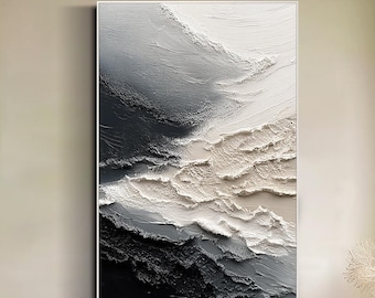 Black White Abstract Oil Painting Neutral Texture Wall Art Large Minimalist Wall Art Modern Impasto Canvas Art for Living Room Bedroom Decor