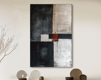 Large Abstract Painting on Canvas Black Textured Art Black and White Abstract Wall Art Black and Beige Abstract Wall Art 3D Modern Painting