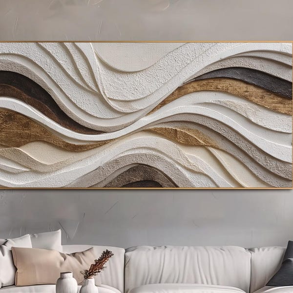 Hand Carved Wood Relief Wall Art Neutral Brown Sculpted Panel Decor Living Room Wall Decor