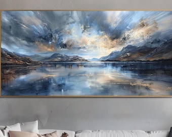 Original Berg Ölgemälde Großer See Wandkunst Abstrakte Landschaft Leinwand Kunst 3D Strukturierte Wandkunst Natur Wandkunst Wohnzimmer Wandkunst