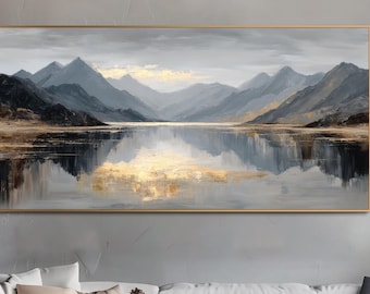Bergsee Ölgemälde Strukturierte Landschaft Wand Kunst Original Handgemalte Leinwand Neutral Wand Kunst Wohnzimmer Wand Dekor Natur Kunstwerk