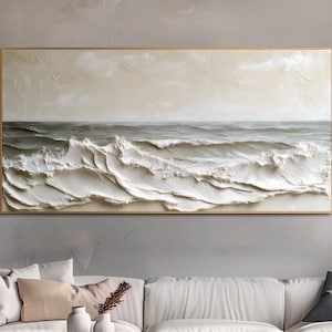 Original Ocean Oil Painting Coastal Wall Art Neutral Textured Wall Art Seascape Canvas Art Large Beach Painting Modern Living Room Wall Art
