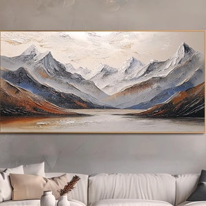 Berg Ölgemälde auf Leinwand Original Berg Wand Kunst Neutral minimalistische Landschaft Kunst Abstrakte Textur Wand Kunst Landschaftsölgemälde