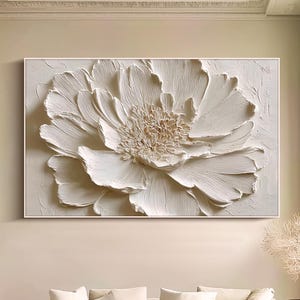 Beige Flower Wall Art 3D Textured Floral Painting Large Canvas Wall Art Peony Artwork Neutral Modern Wall Decor Living Room Bedroom Wall Art