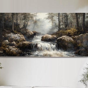 Landschaft Ölgemälde auf Leinwand Original Große Wand Kunst Neutral Wand Kunst Wohnzimmer Wand Kunst Berg Wand Kunst Wald Wasserfall Gemälde