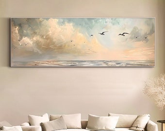 Abstract Landscape Oil Painting Beige Minimalist 3d Texture Cloud Wall Art Large Living Room Wall Art Abstract Impressionist Ocean Wall Art