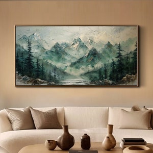 Berg und Wald Gemälde Auf Leinwand Original Grüne Wand Kunst Landschaft Ölgemälde Große Wand Kunst Wohnzimmer Wand Kunst Strukturierte Wand Kunst