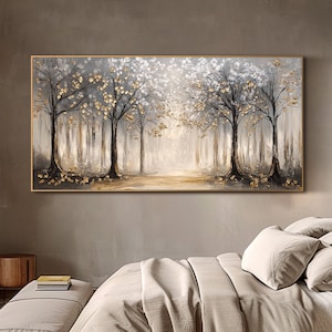 Trees Oil Painting on Canvas Original Minimalist Abstract Wall Art Large Living Room Wall Art Vintage Gold Texture Wall Art Neutral Wall Art