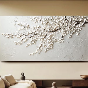 Abstract Oil Painting on Canvas Modern Neutral Wall Art Leaves Oil Painting White 3d Textured Wall Art Minimalist  Wall Art Bedroom Wall Art