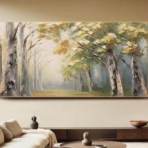 Abstract Forest Path Oil Painting Large Birch Tree Wall Art Nature Landscape Canvas Decor Woodland Art Rustic Wall Art Living Room Wall Art