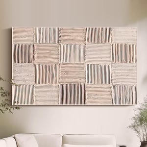 Abstract Oil Painting 3D Textured Abstract Wall Art Neutral Minimalist Wall Art Modern Canvas Art Beige Line Canvas Art Living Room Wall Art