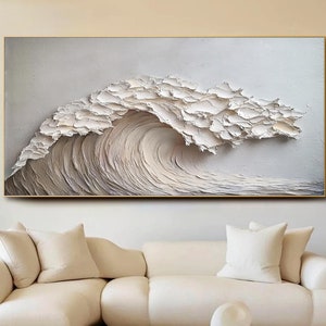 Original 3D Textured Wave Oil Painting on Canvas Abstract Ocean Wall Art Large Canvas Wall Decor Neutral Coastal Artwork LivingRoom Wall Art