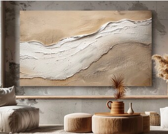 Grand art mural, peinture abstraite sur toile, art mural texturé en terre cuite, art mural minimaliste, art mural abstrait moderne, art mural chaleureux en terre cuite