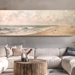 Abstract Seascape Oil Painting Ocean Waves Wall Art Coastal Landscape Canvas Art Large Beach Wall Art Neutral Artwork for Modern Living Room