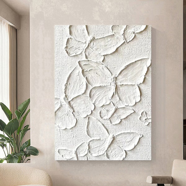 Painting on Canvas Butterfly Plaster Painting Minimalist Wall Art Large Abstract Painting Custom Oil painting Original Texture  3D Wall Art