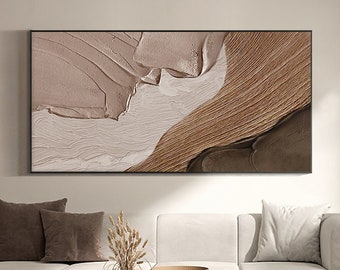 Abstract Acrylic Painting on Canvas Original Waves Lines Wall Art 3d Texture Coffee Palette Earthy Tones Wall Art Large Living Room Wall Art