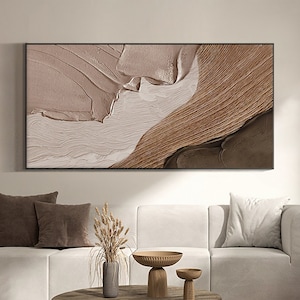 Large Minimal Abstract Acrylic Painting Wavy Lines Heavy Texture Coffee Palette Earthy Tones Living Room and Bedroom Art Hand Painted  Art