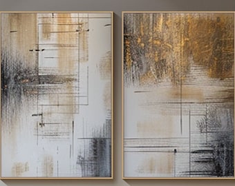Two Piece Wall Art Abstract Painting on Canvas Large Wall Art Set Of 2 Modern Abstract Painting Large Texture Wall Art Living Room Wall Art